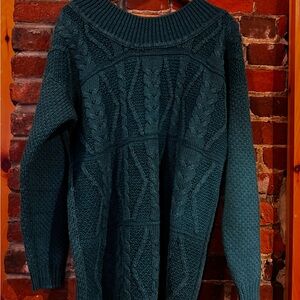 Vintage Teal Cable Knit Crewneck Sweater